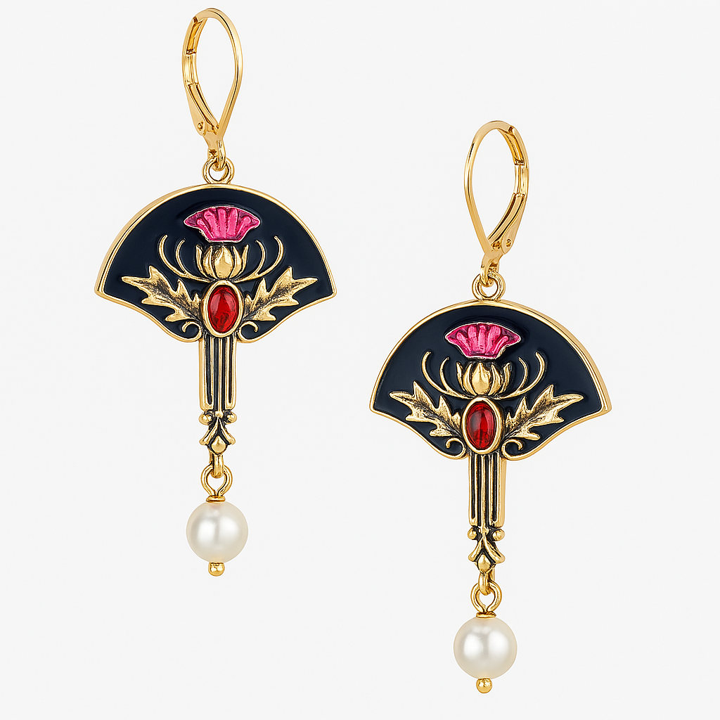 BettyRae™ - Boho Earrings with Pearls and Red Crystal