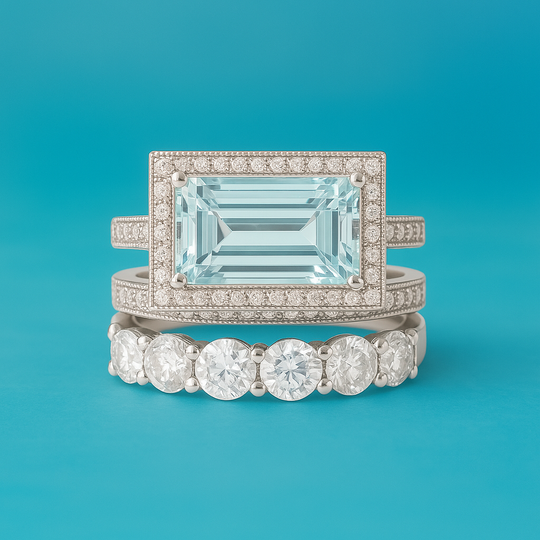 BettyRae - Vintage Silvery Turquoise Look Ring Set