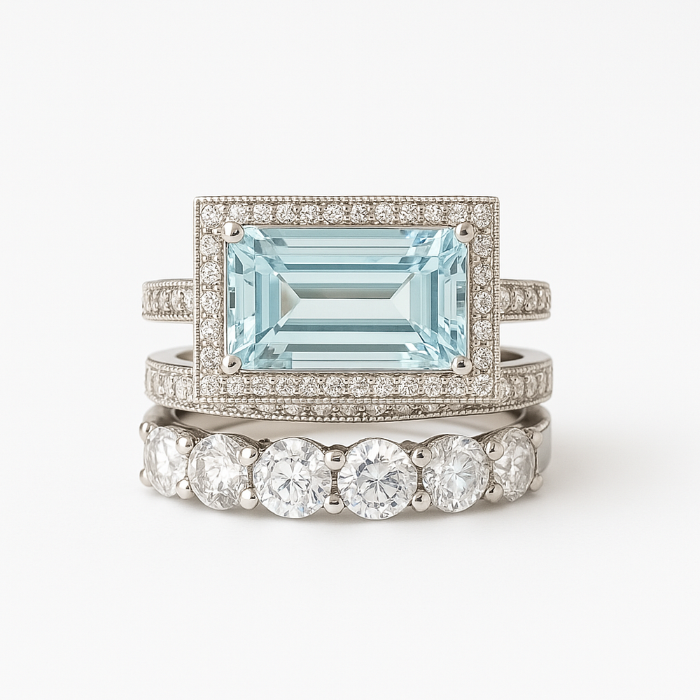 BettyRae™ - Vintage Silver Turquoise Glass Ring Set